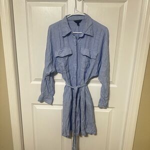 Banana Republic | Blue Button-Up linen Tie Waist Shirt Dress